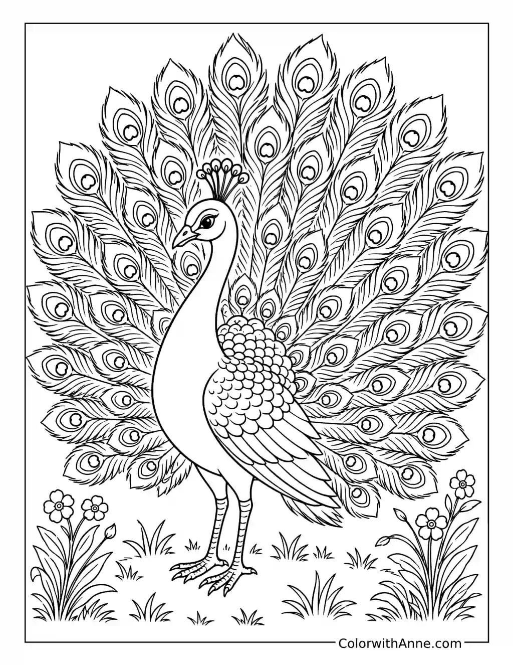 Majestic Peacock in Full Display coloring page