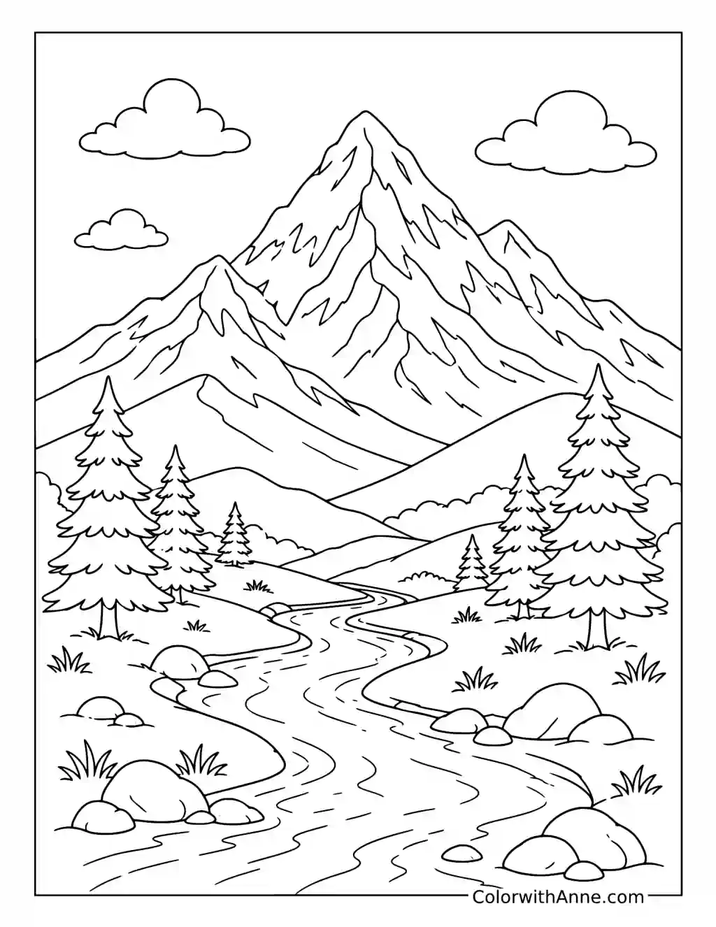 Majestic Snow-Capped Mountain coloring page