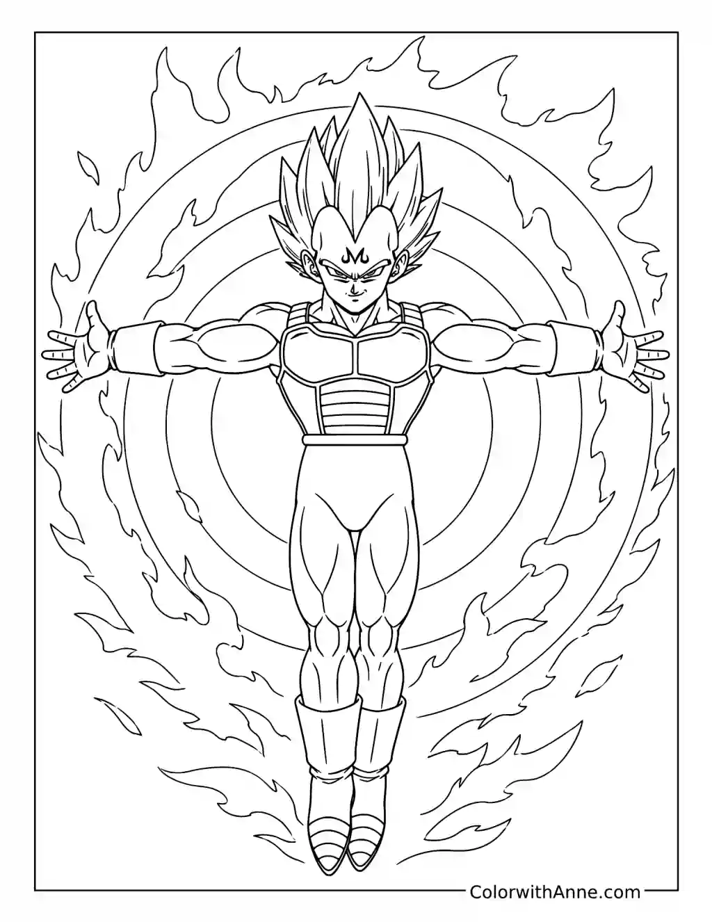 Majin Vegeta Inside a Ring of Fire coloring page
