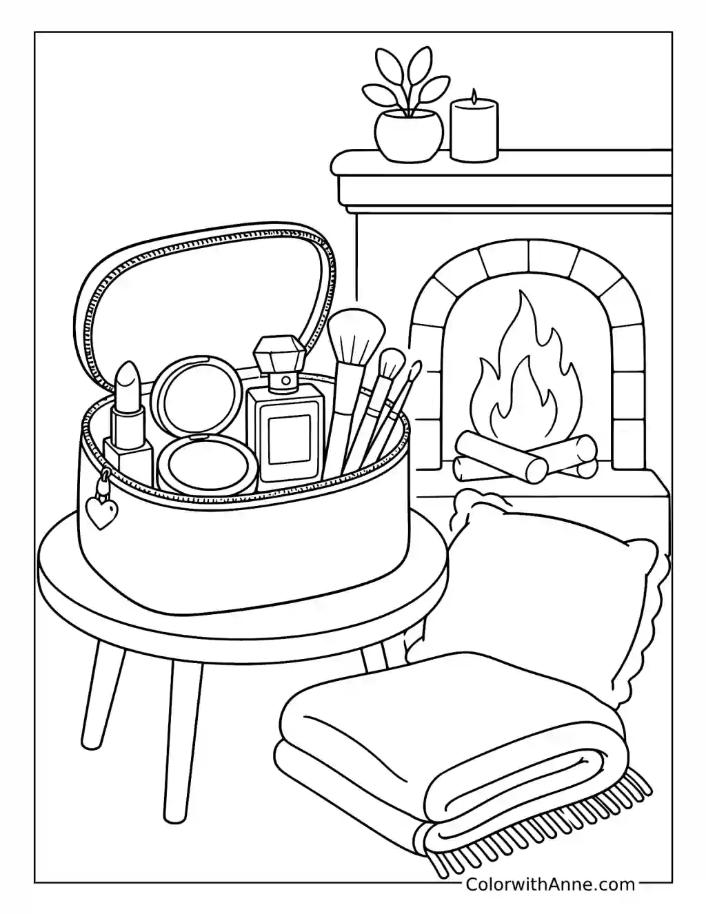 Makeup Bag by the Fireplace coloring page