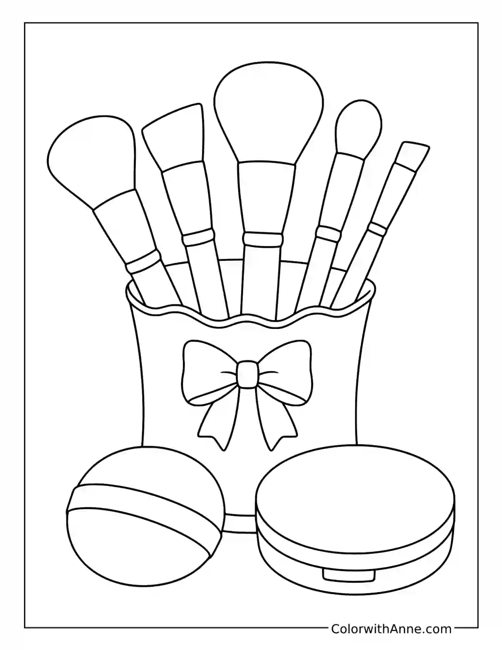 Makeup Brushes in a Bow Holder coloring page