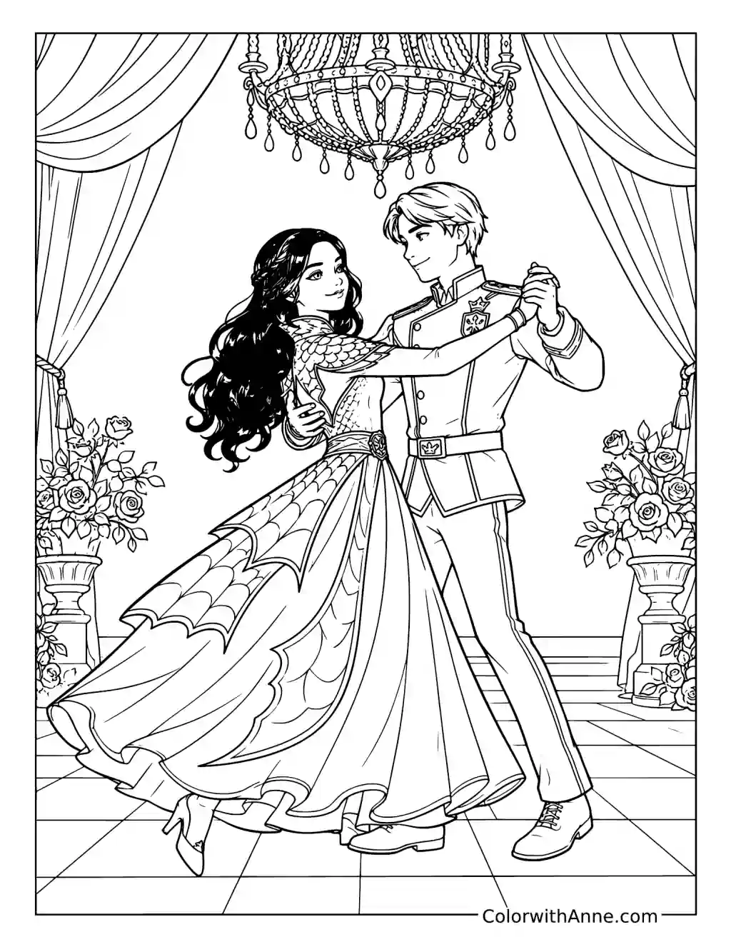 Mal and Ben Dancing at the Royal Ball coloring page
