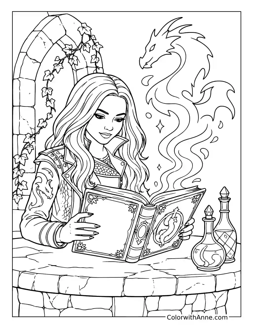 Mal Conjuring a Dragon from Her Spell Book coloring page