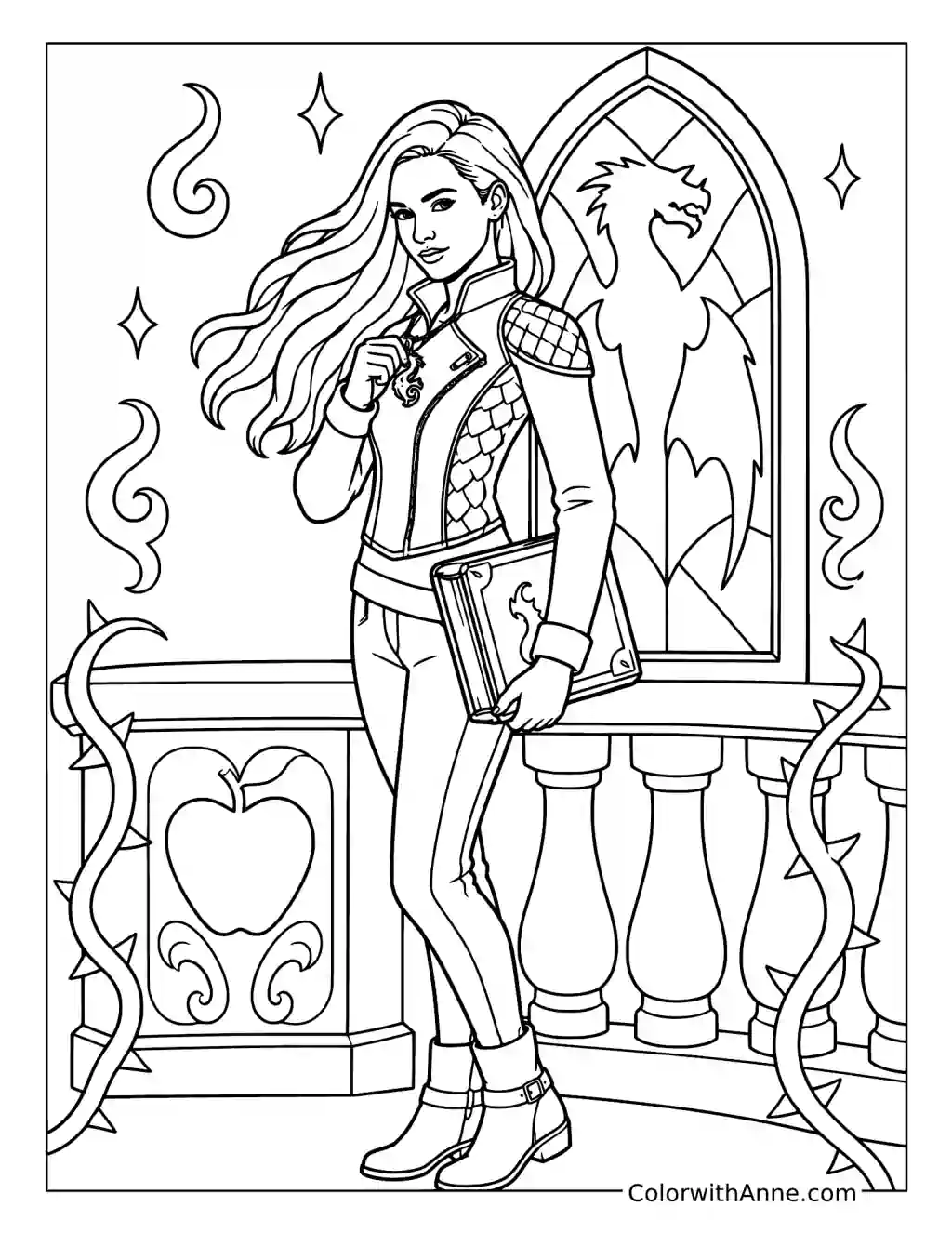 Mal with a Dragon Window and Spell Book coloring page