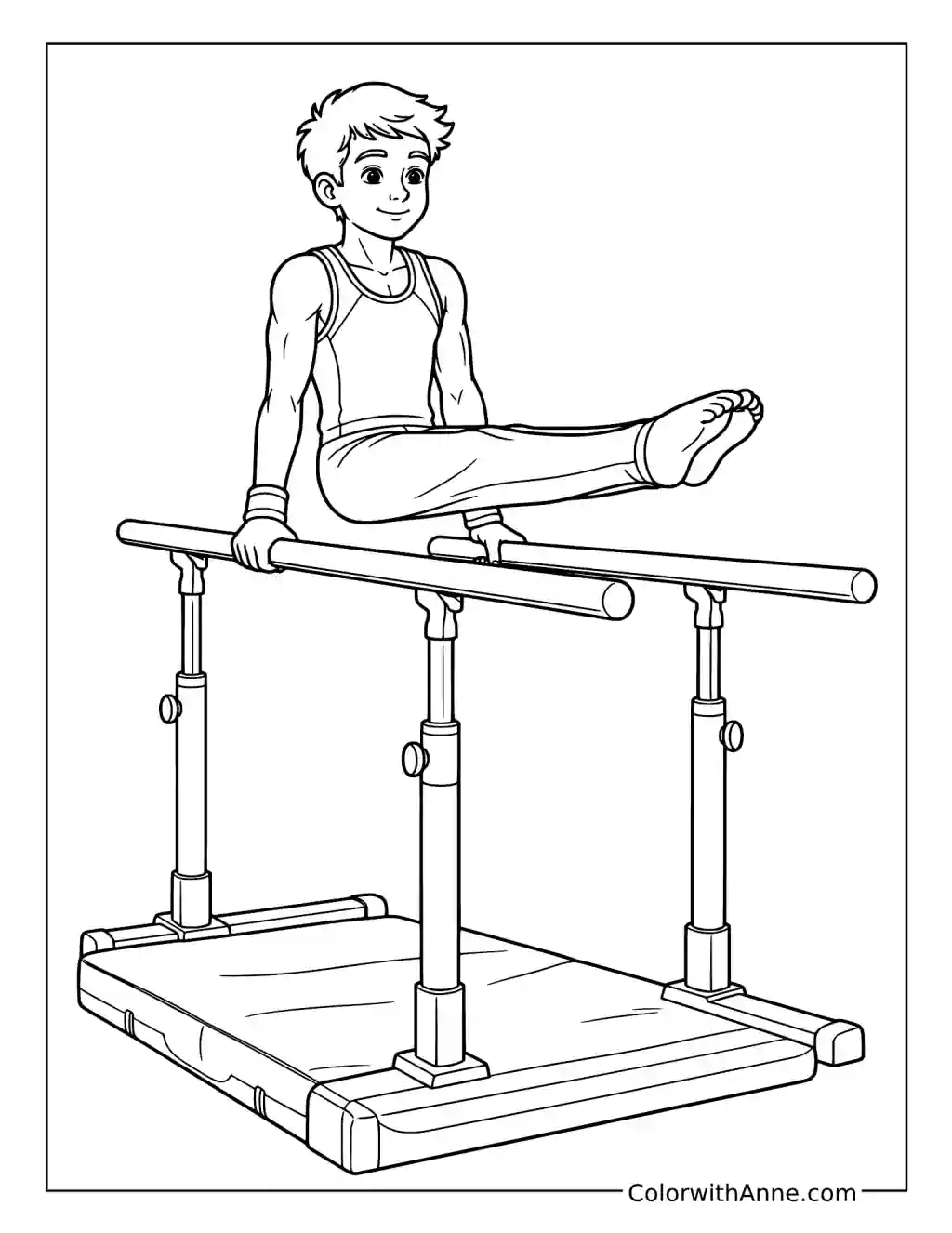 Male Gymnast on Parallel Bars coloring page