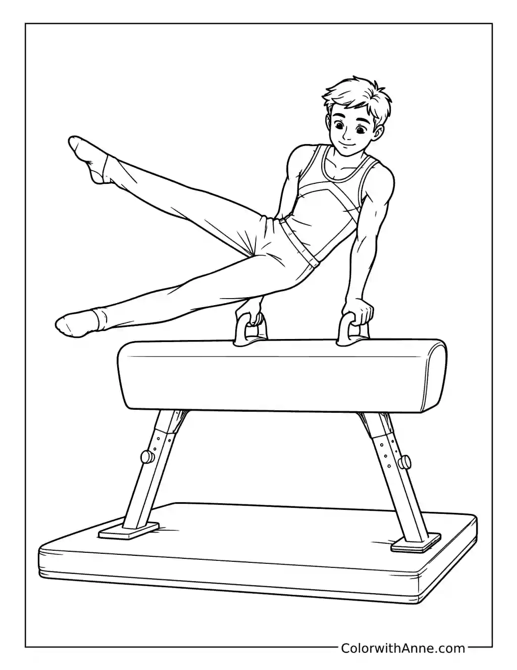 Male Gymnast on Pommel Horse coloring page