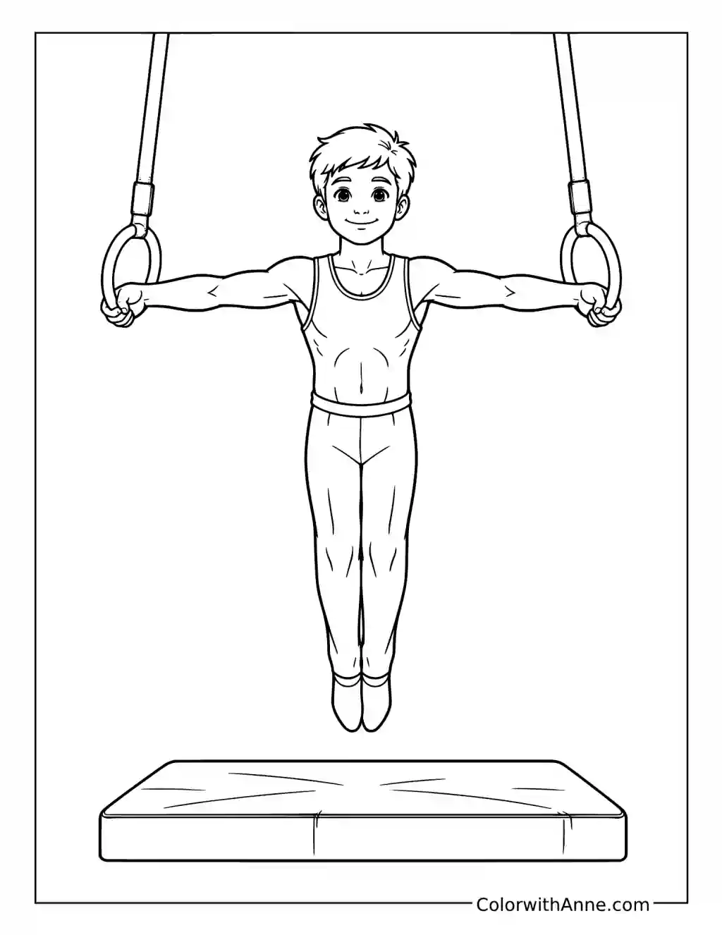 Male Gymnast on Still Rings coloring page