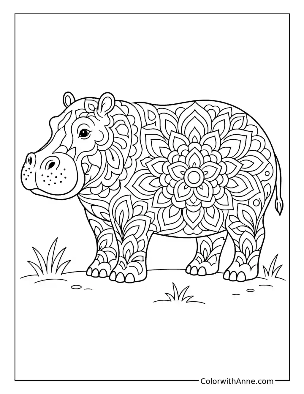 Mandala Hippo coloring page