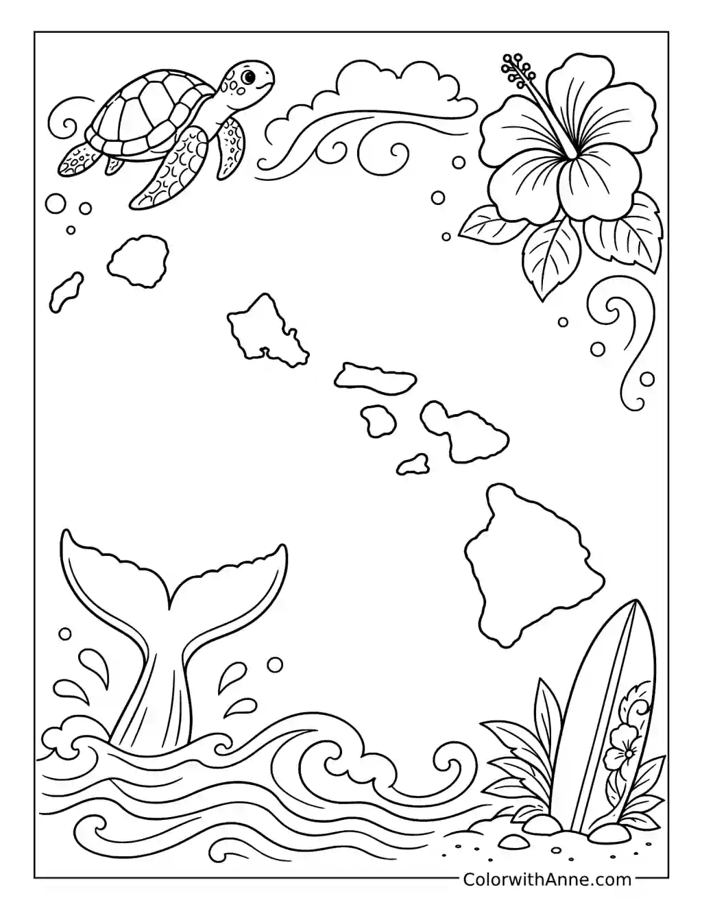Map of the Hawaiian Islands coloring page
