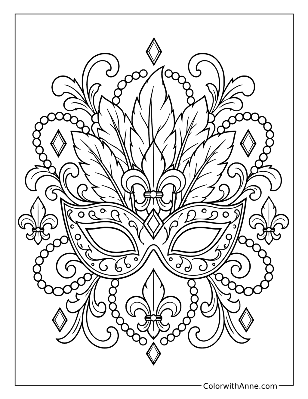 Mardi Gras Carnival Mask Mandala coloring page