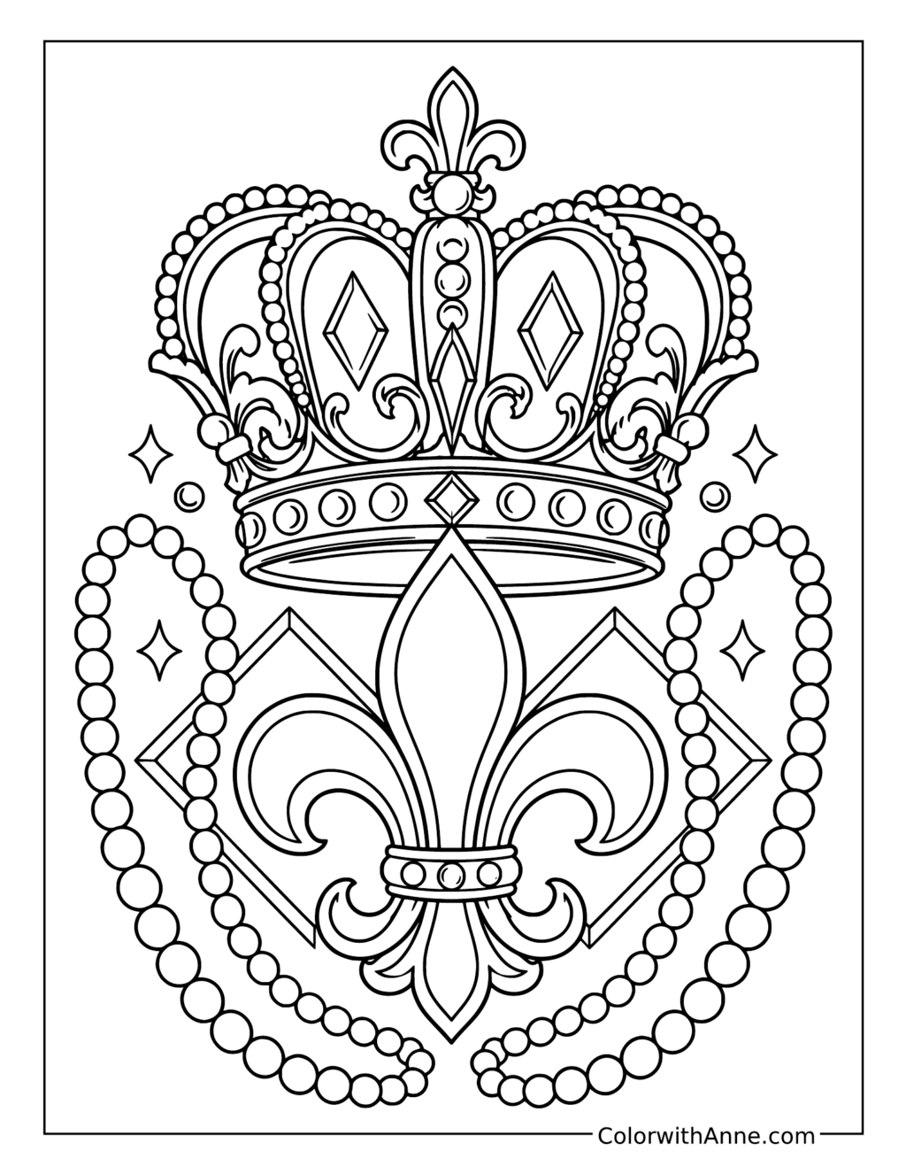 Mardi Gras Crown and Fleur-de-Lis coloring page