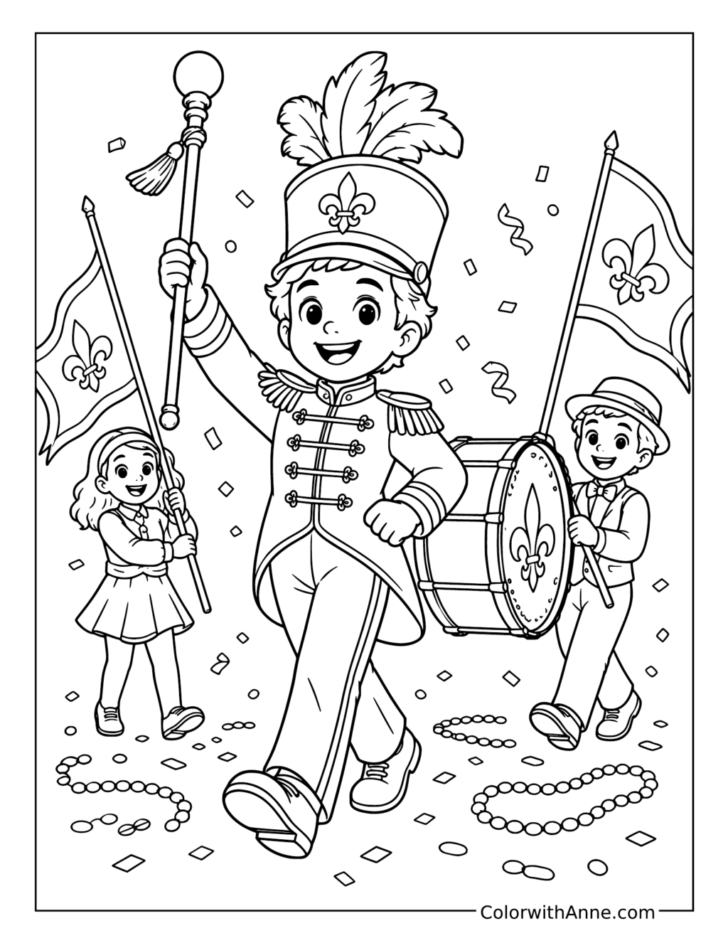 Mardi Gras Drum Major coloring page