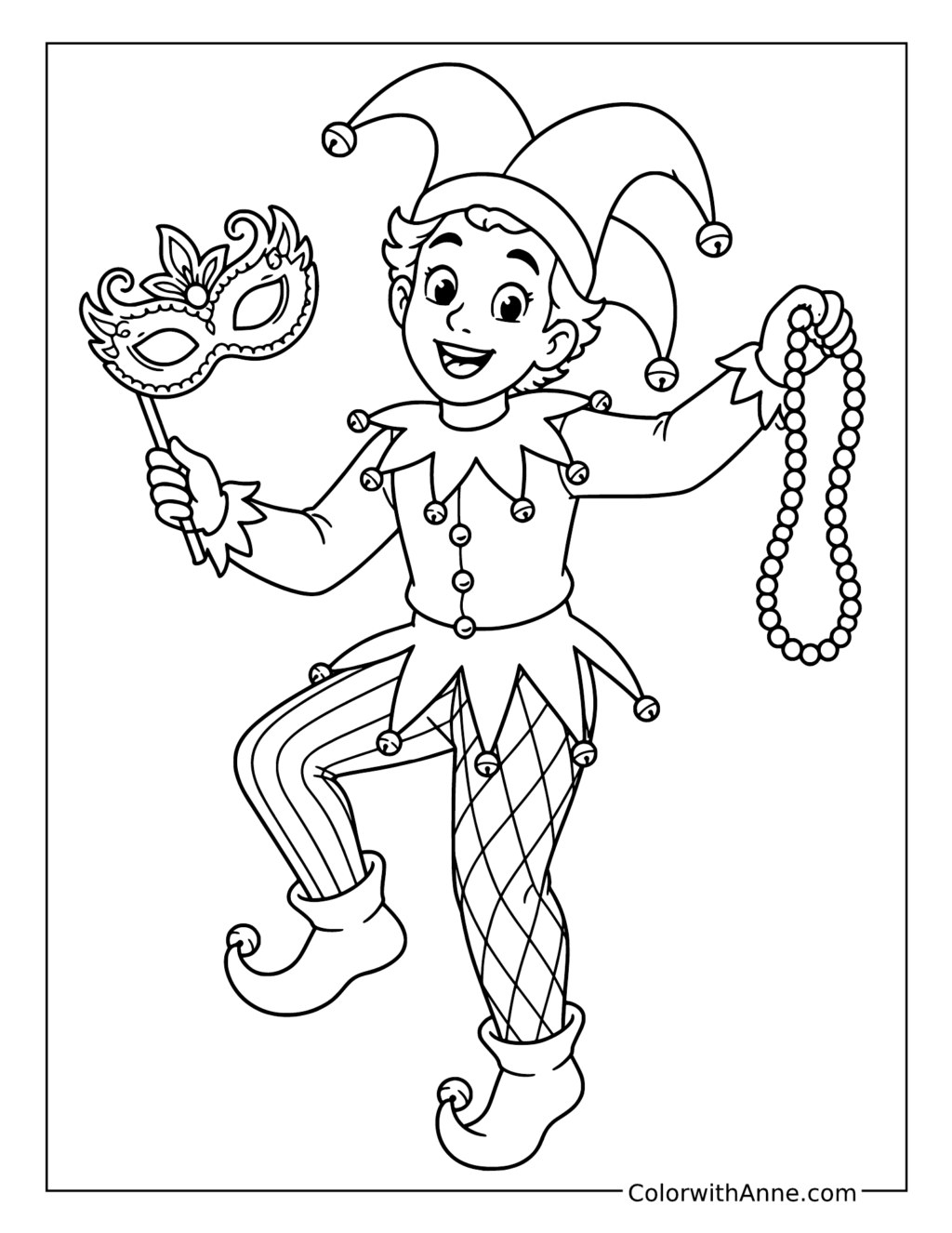 Mardi Gras Jester Dancing coloring page