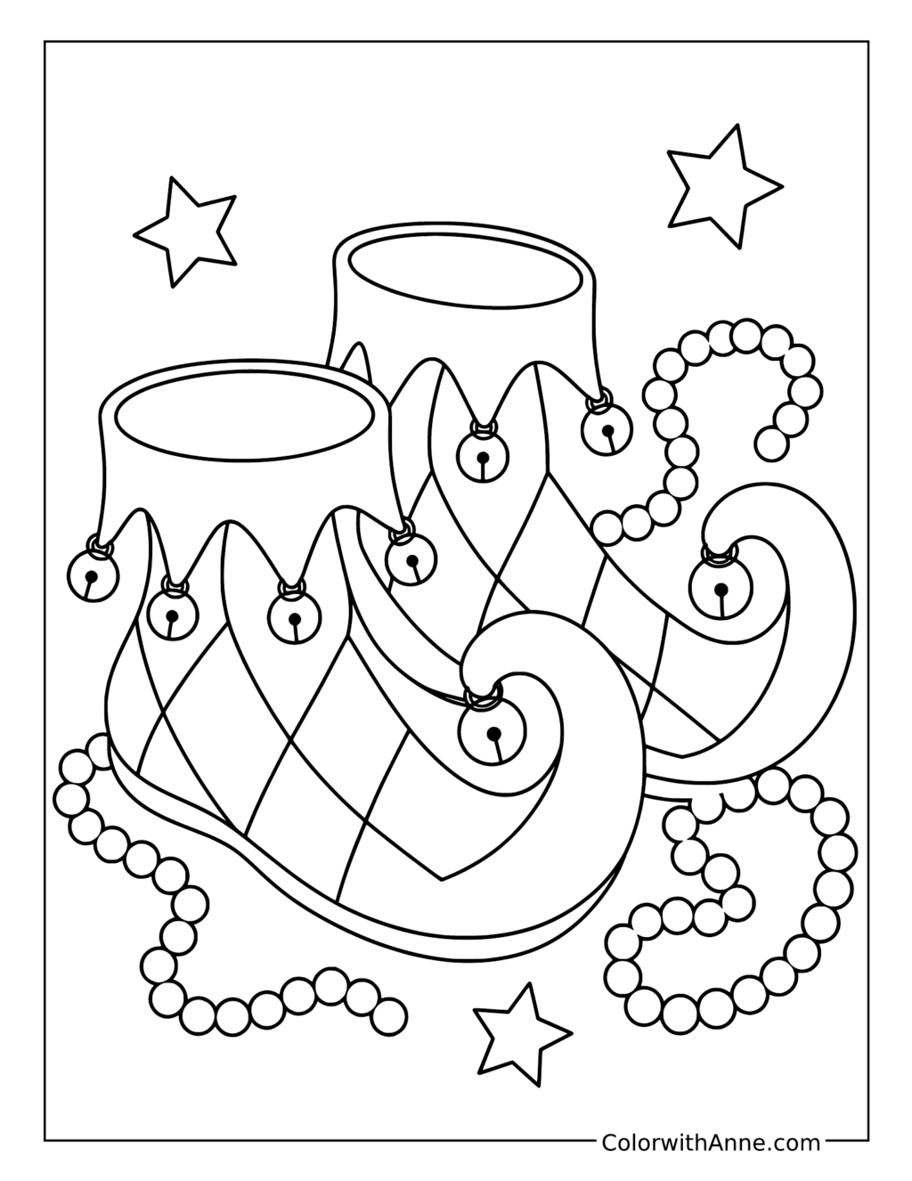 Mardi Gras Jester Shoes and Beads coloring page