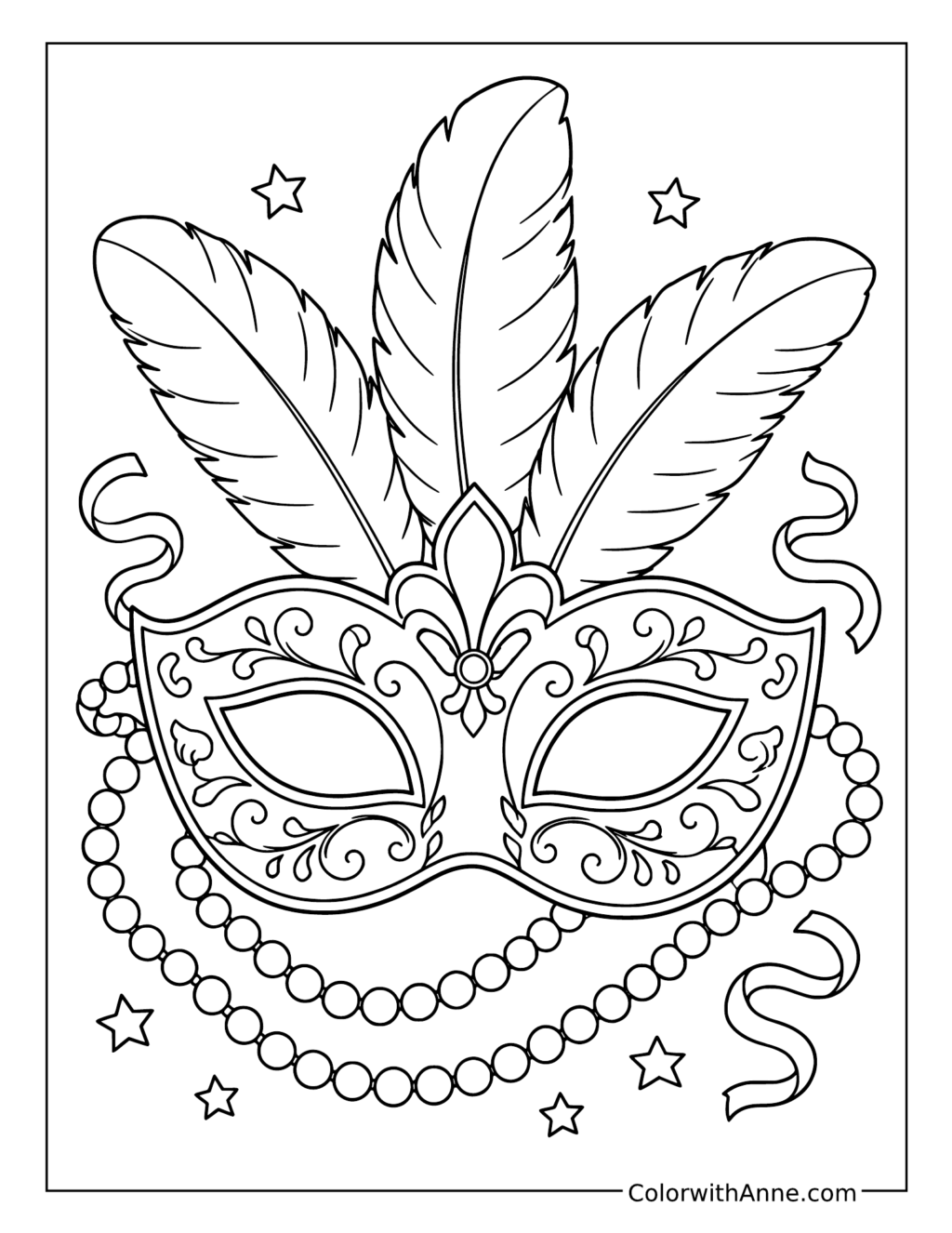 Mardi Gras Mask with Feathers coloring page