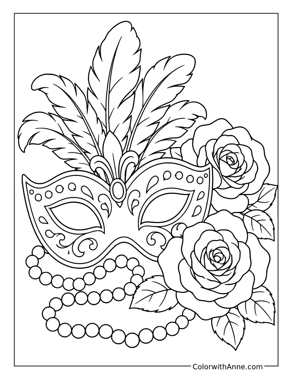 Mardi Gras Mask with Roses coloring page