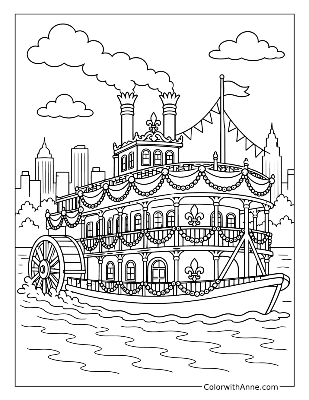 Mardi Gras Paddlewheel Riverboat coloring page