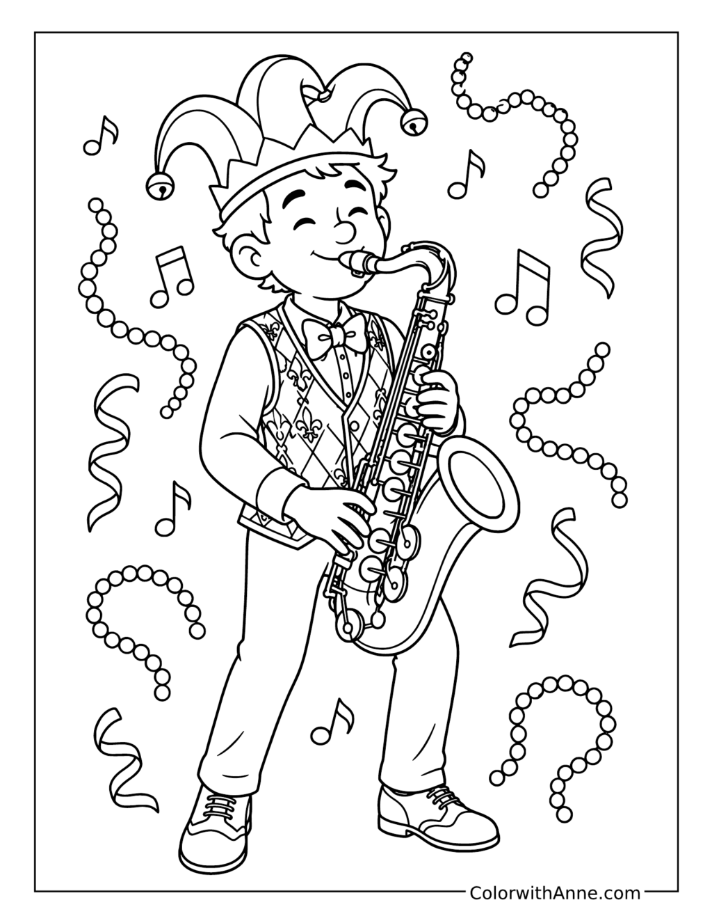 Mardi Gras Saxophone Player coloring page