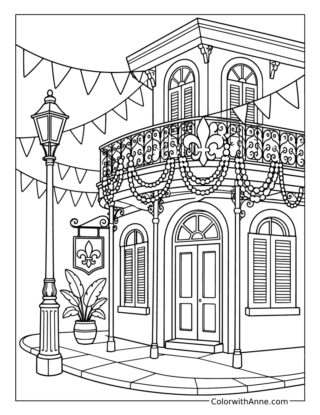 Mardi Gras Street Corner Celebration coloring page
