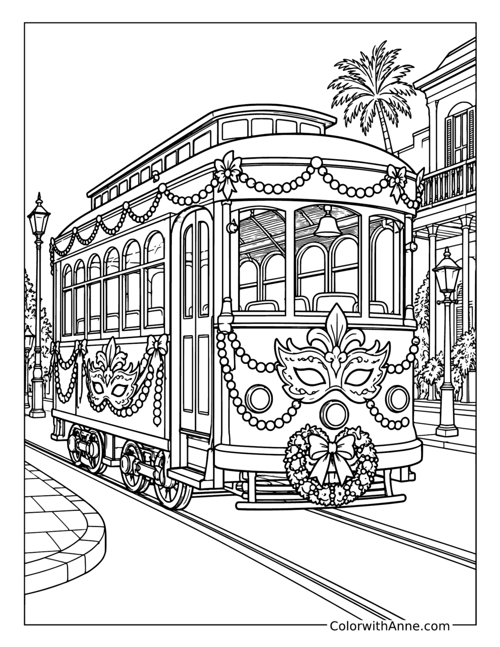 Mardi Gras Streetcar Celebration coloring page