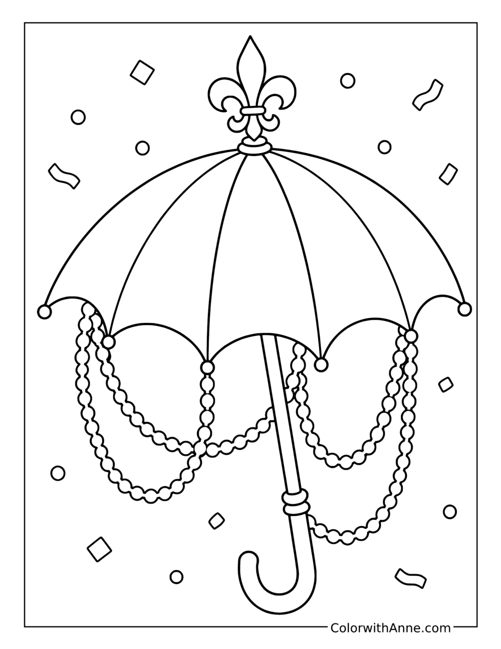 Mardi Gras Umbrella with Beads coloring page