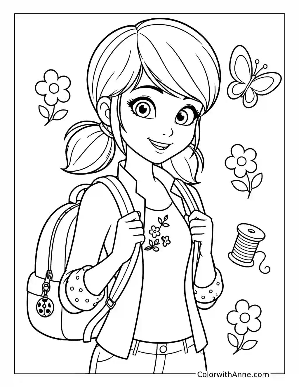 Marinette Carrying Her Backpack coloring page