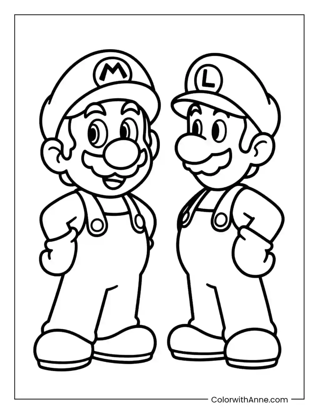 Mario and Luigi Standing Coloring Page