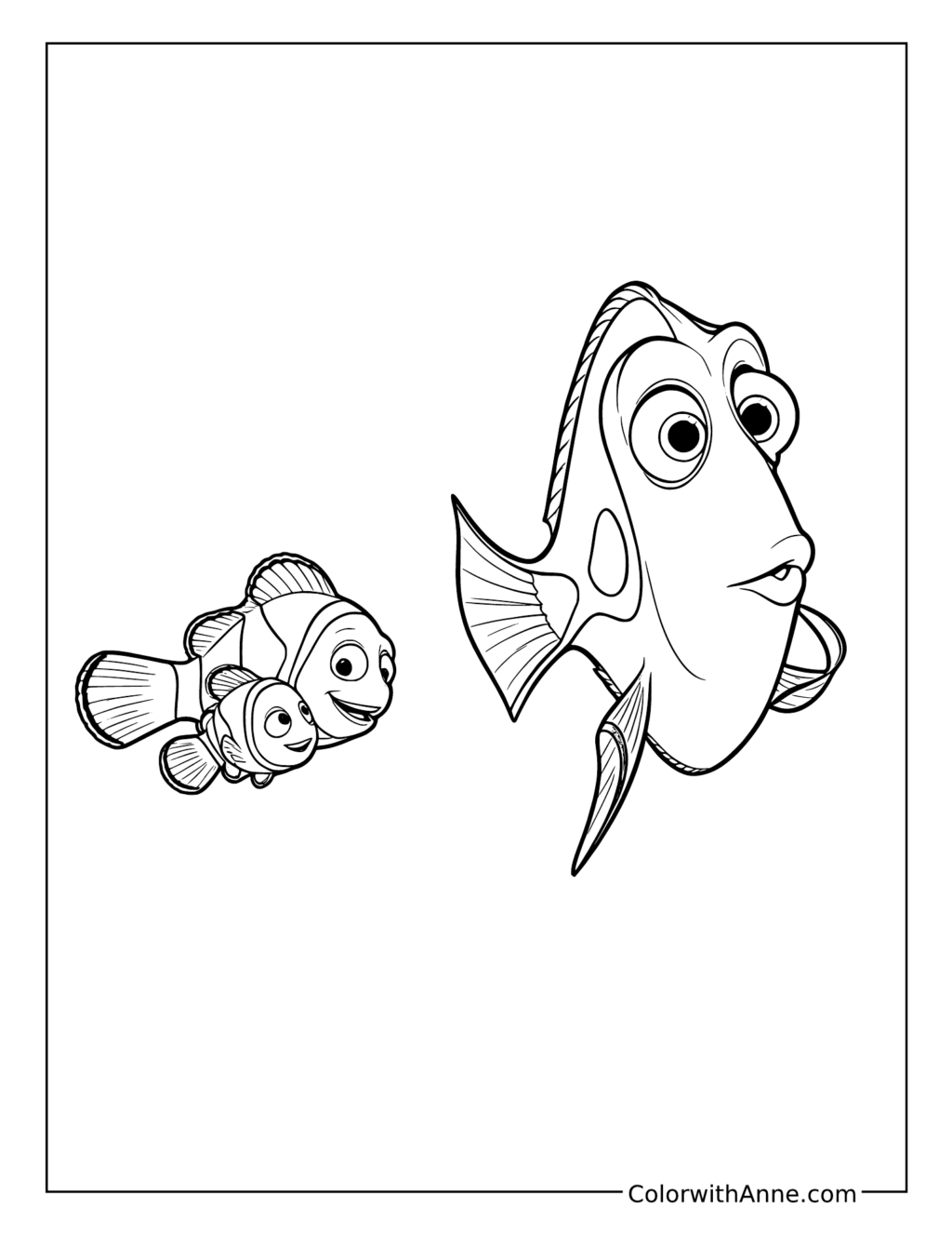 Marlin and Nemo Following Dory coloring page