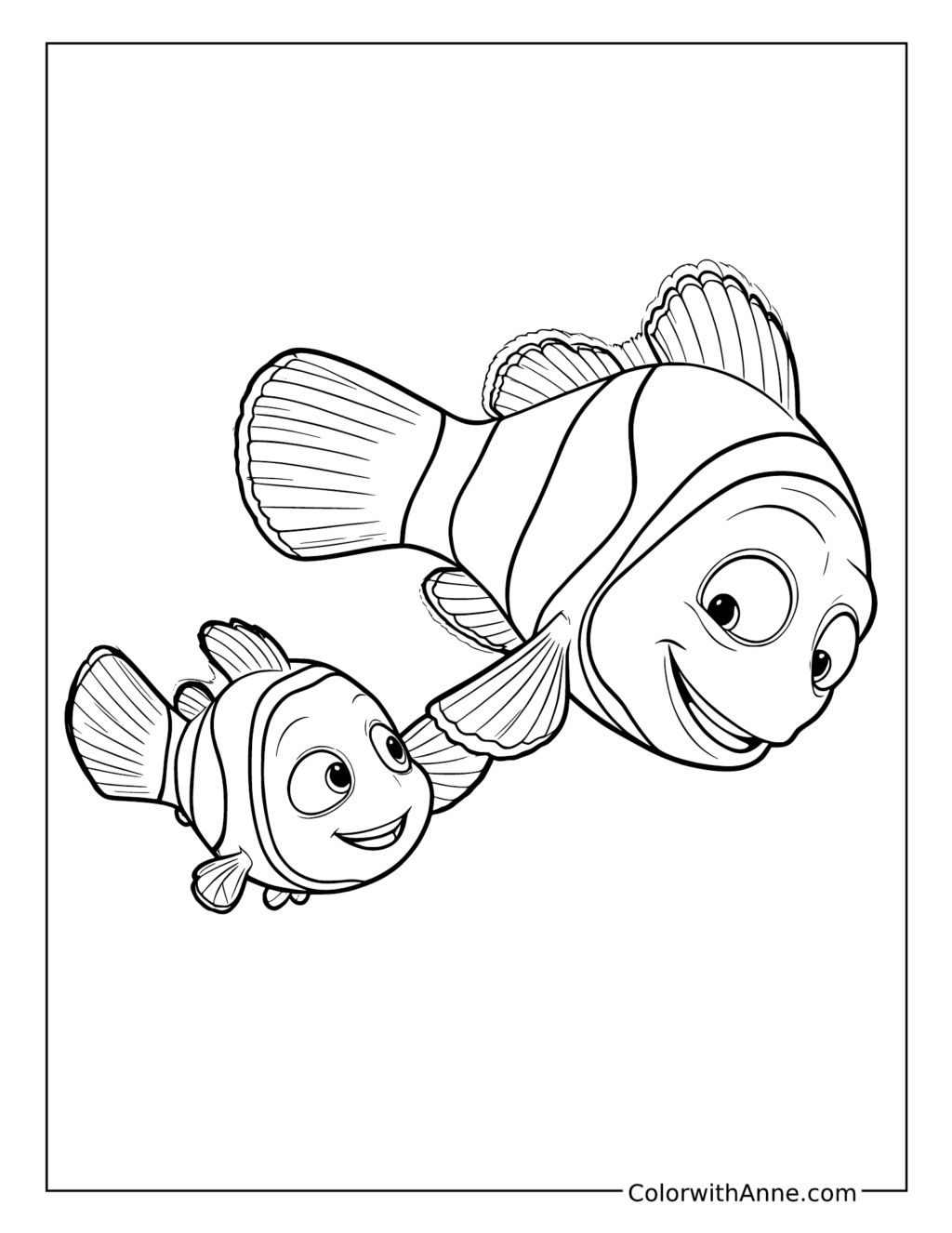 Marlin and Nemo Swimming Together coloring page