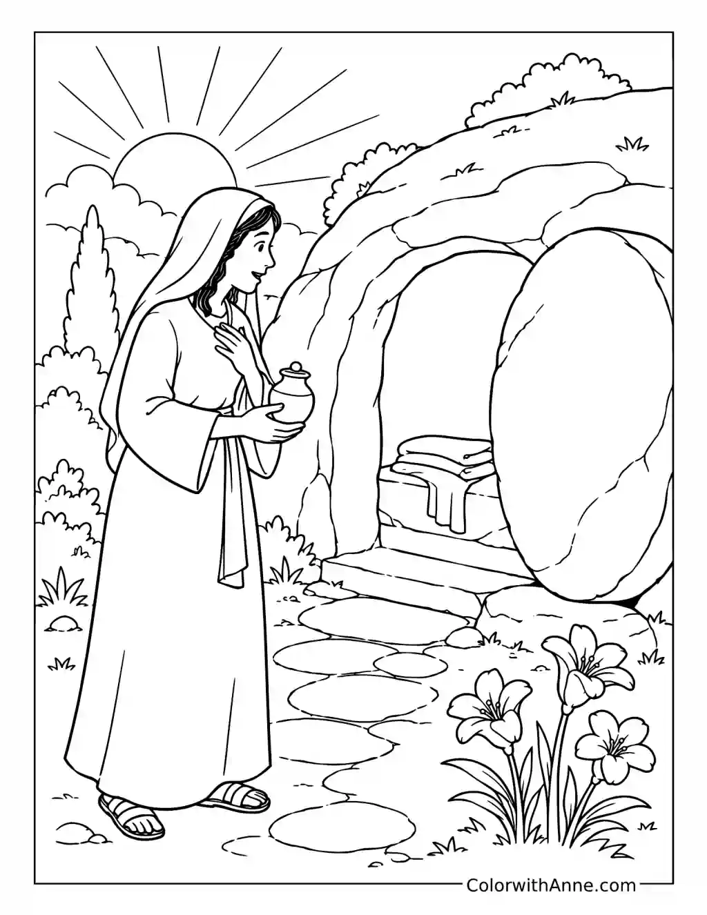 Mary Magdalene Finds the Empty Tomb coloring page