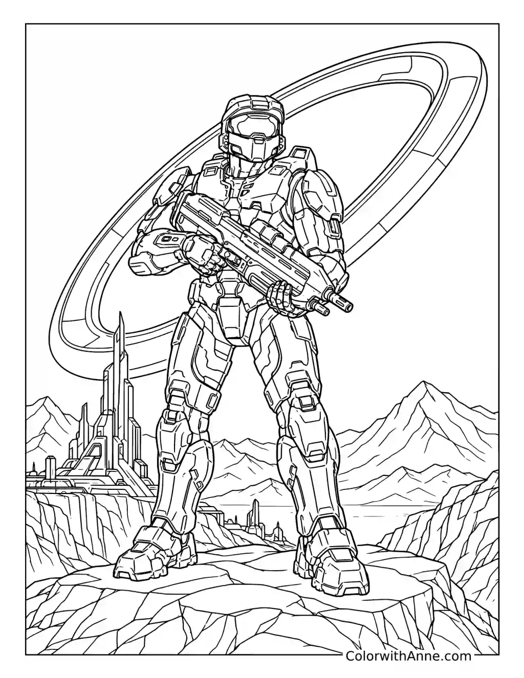 Master Chief Beneath the Halo Ring coloring page