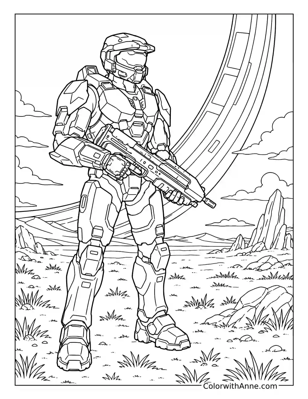 Master Chief on the Halo Battlefield coloring page