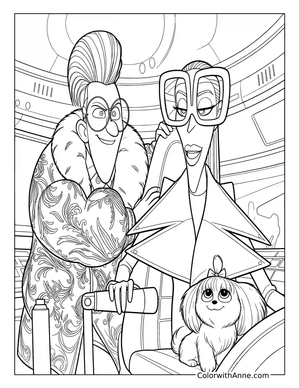 Maxime Le Mal and Valentina with a Fluffy Dog coloring page