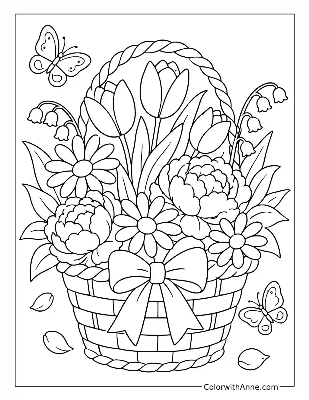 May Basket Full of Flowers coloring page