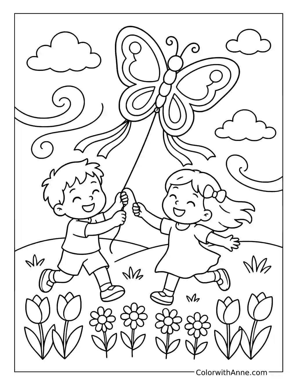 May Kite Flying coloring page