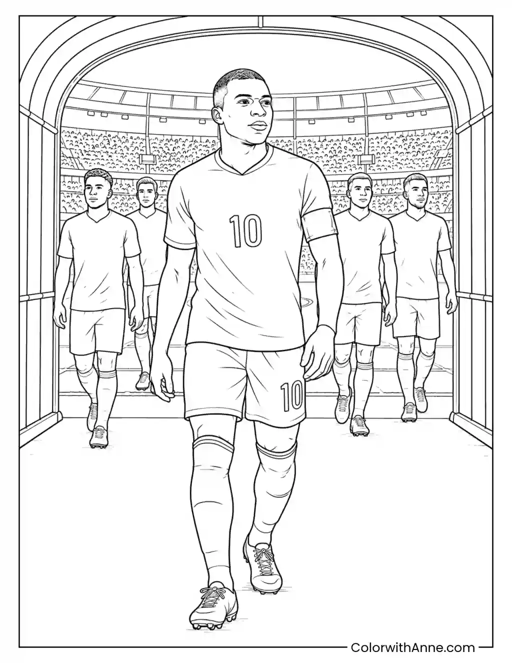 Mbappé Captain Leading the Team coloring page