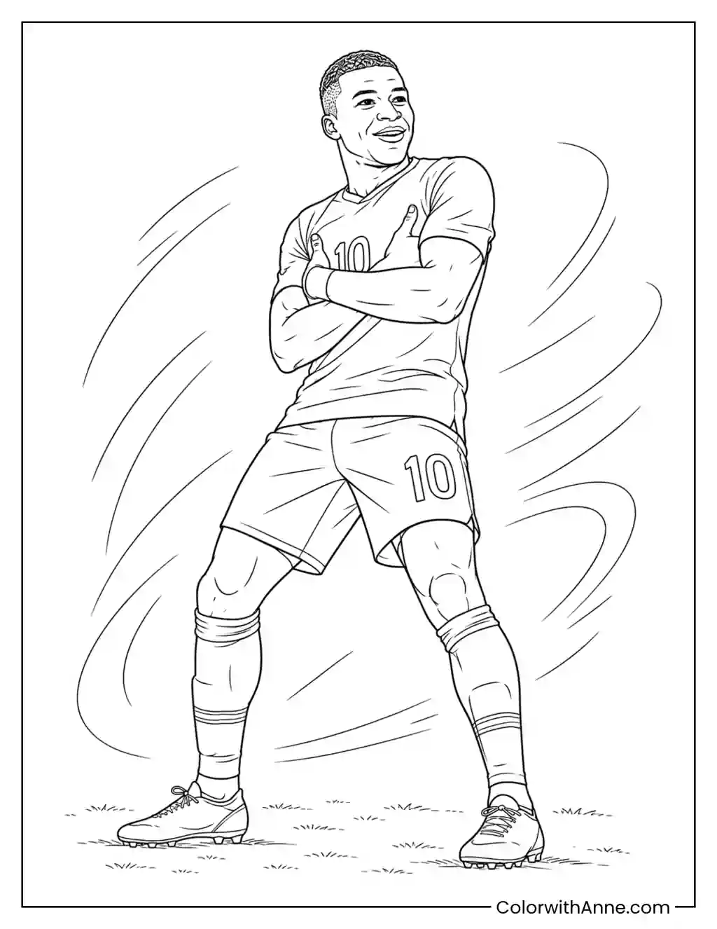 Mbappé Crossed Arms Celebration coloring page
