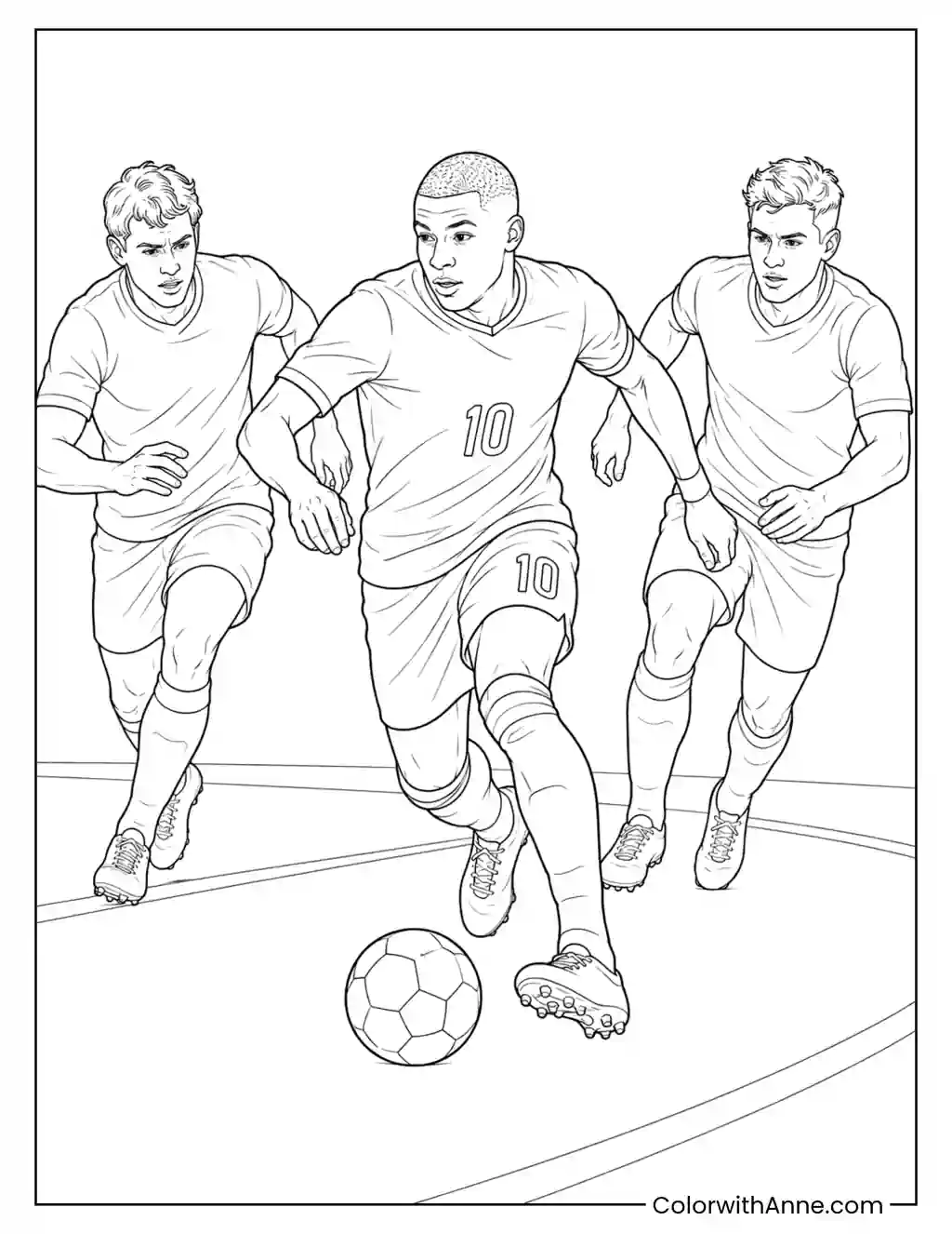 Mbappé Dribbling Past Defenders coloring page