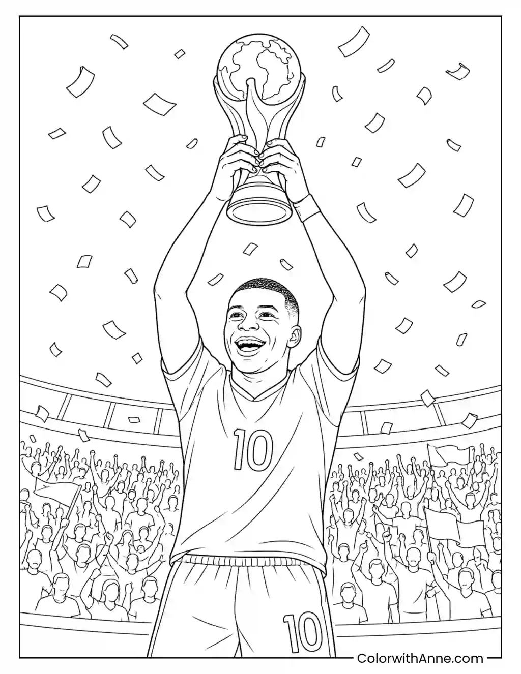 Mbappé Lifting a World Championship Trophy coloring page