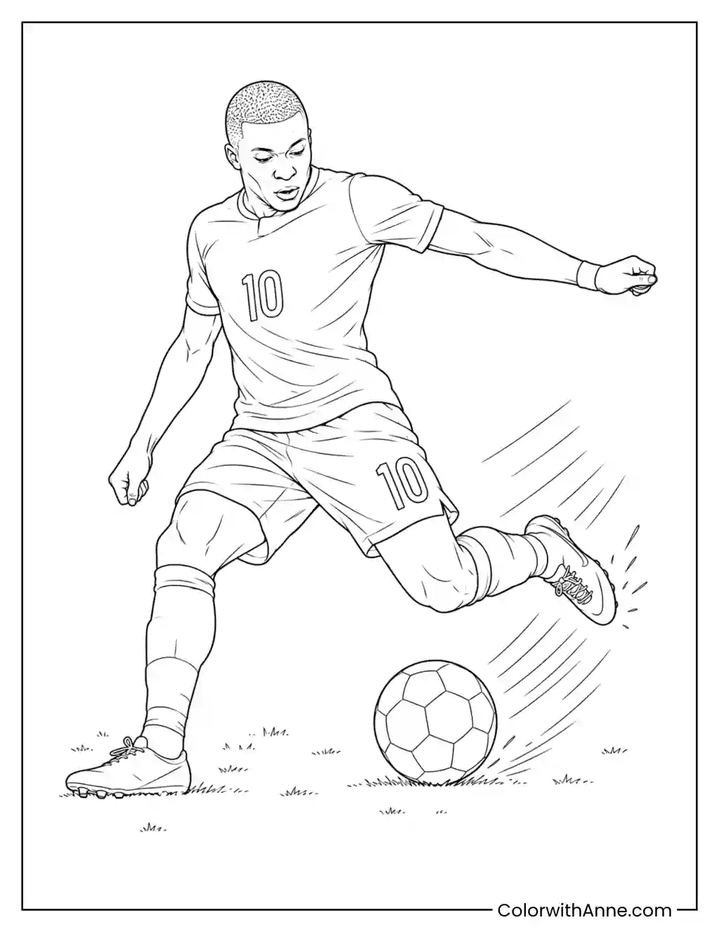 Mbappé Powerful Soccer Shot coloring page
