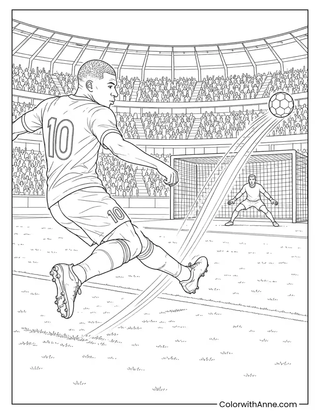 Mbappé Scoring in a Packed Stadium coloring page