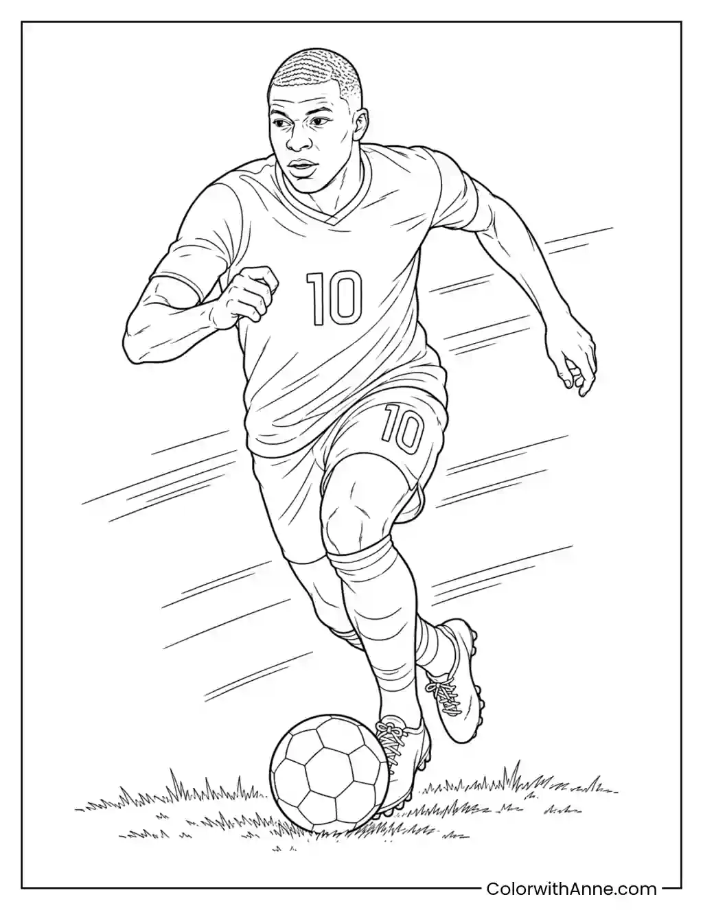 Mbappé Sprinting with the Ball coloring page
