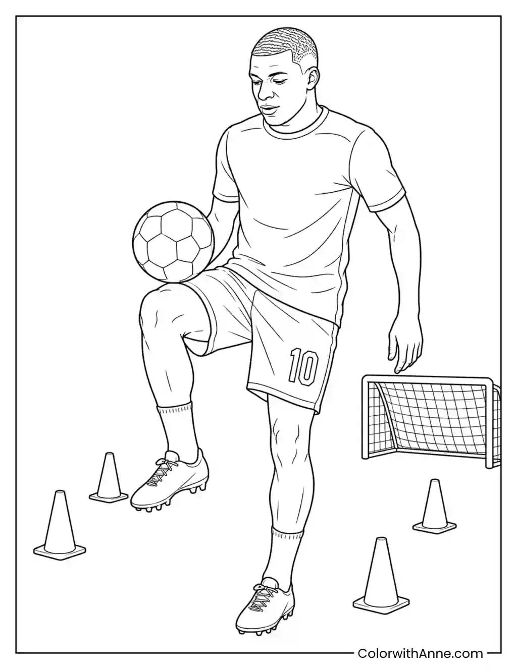 Mbappé Training with a Soccer Ball coloring page
