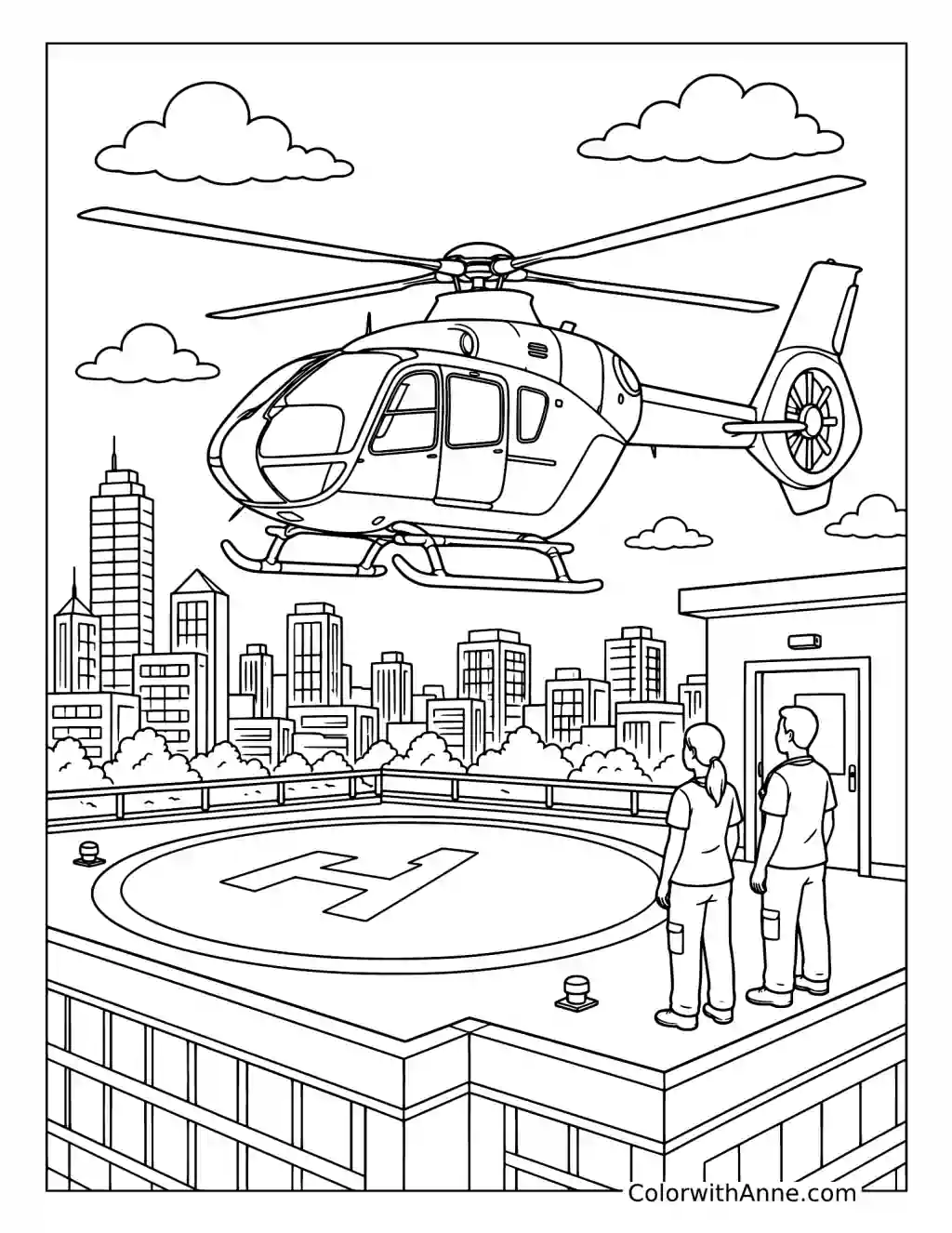 Medical Helicopter at the Hospital coloring page