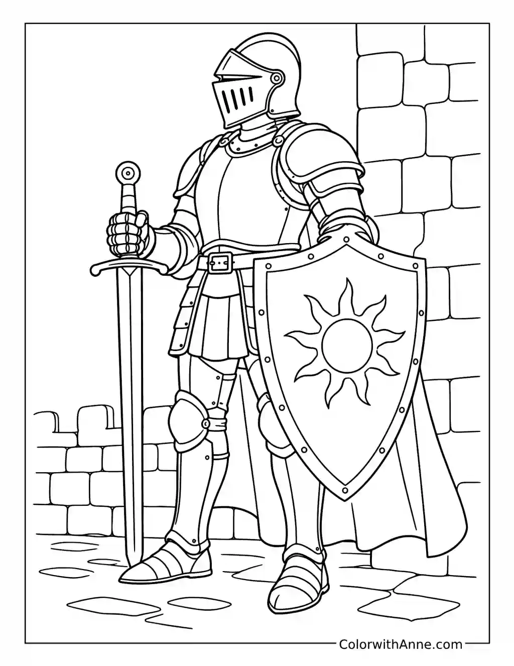 Medieval Knight with Sword and Shield coloring page