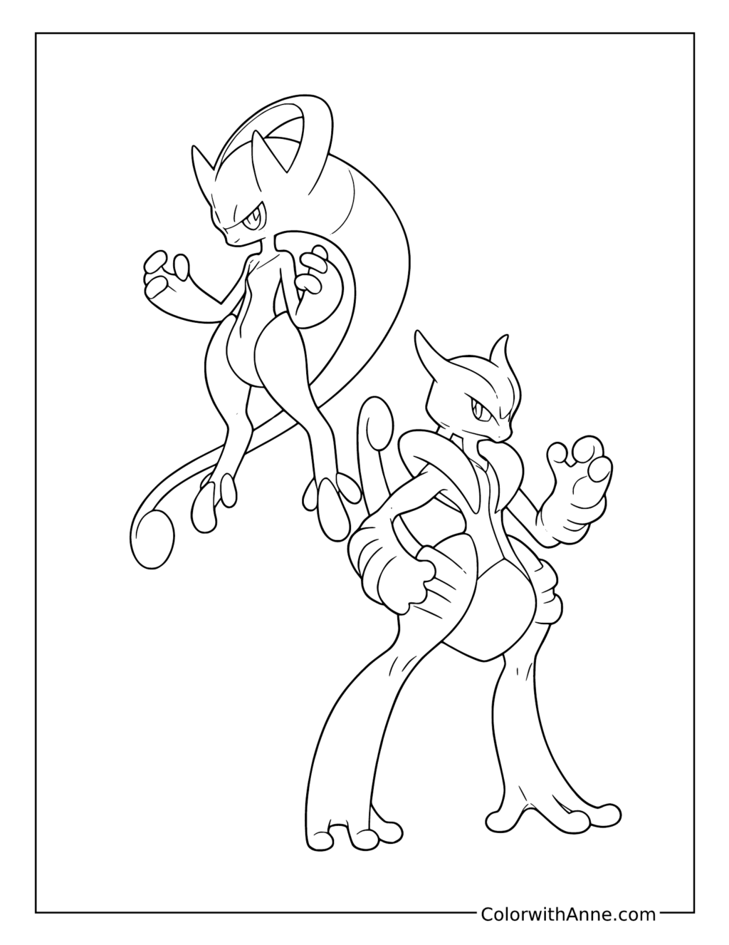 Mega Mewtwo X and Y Together coloring page
