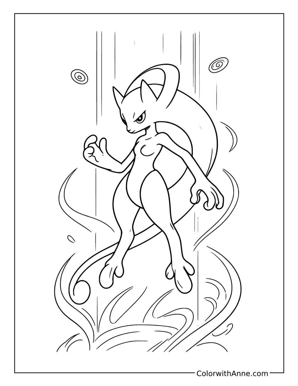 Mega Mewtwo Y with Swirling Psychic Energy coloring page