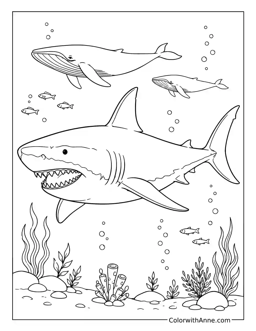 Megalodon and a Whale coloring page