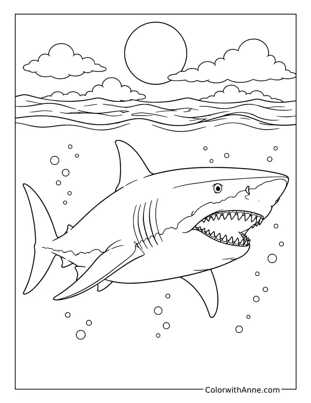 Megalodon Below a Moonlit Ocean coloring page