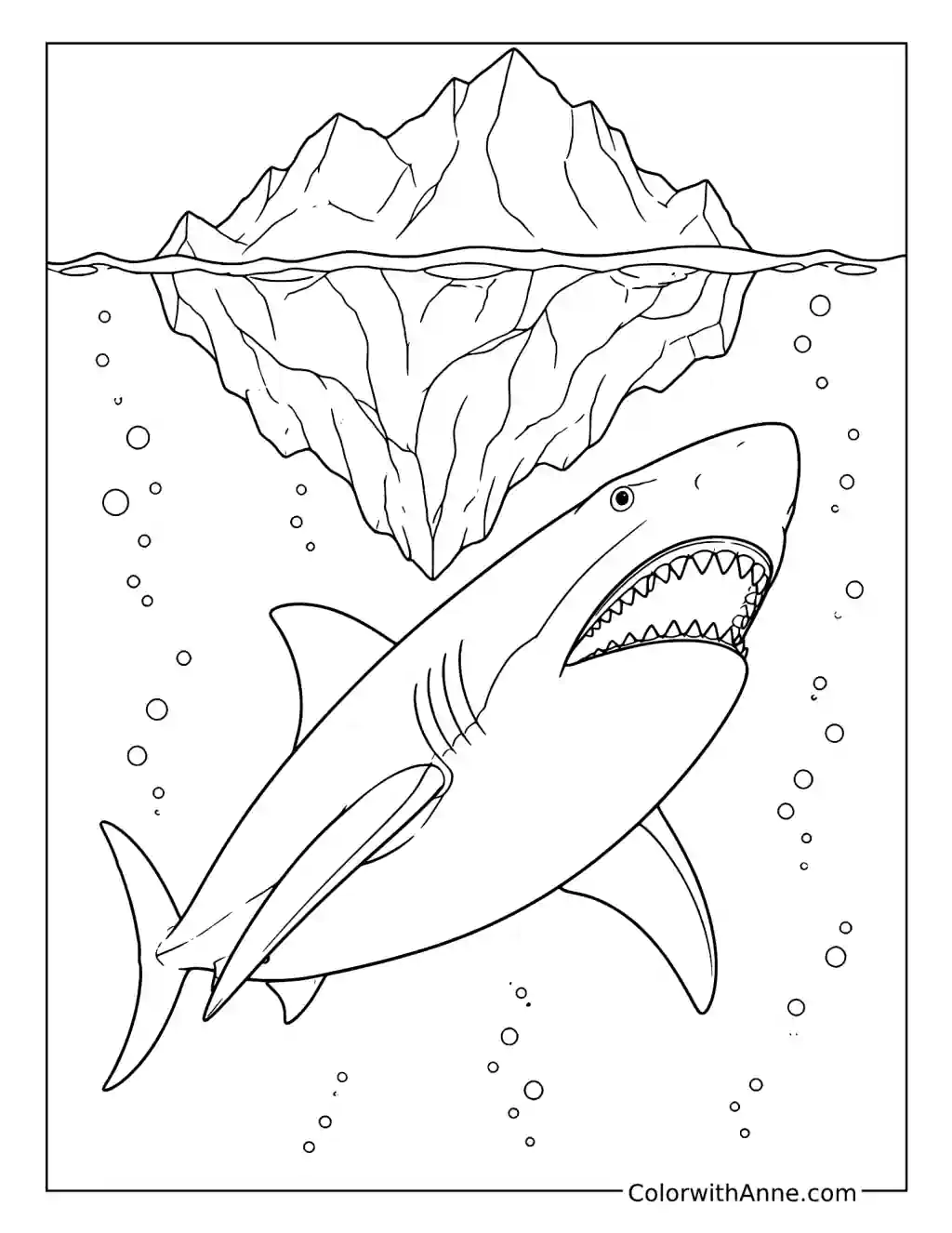 Megalodon Beneath an Iceberg coloring page